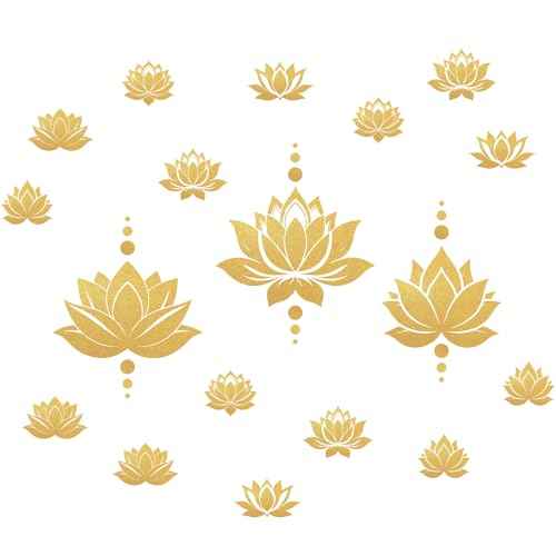PLIGREAT 2 Sheets Lotus Flower Wall Decals DIY Gold Dot Removable Vinyl Stickers for Yoga Center Bedroom Living Room Zen Room Meditation Home Background Wall Art Decor Yoga Lovers Gift