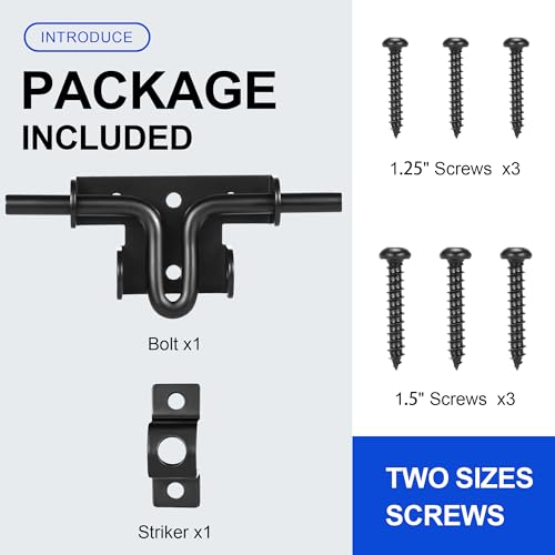 1 Pack Heavy Duty Slide Bolt Gate Latch, Bi-Directional Fence Lock, Rust-Resistant Steel