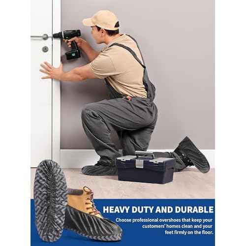 X-Large 50 Pack Shoe Covers Disposable Non-Slip, Black Non-Woven Fabric Boot Covers for Indoors Breathable Slip Resistant Durable Boot, Stretchable Fits Up to Size 13 US Men (Black, 50 Pack)