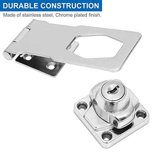 Keyed Hasp Locks with Screws 4 Inch Safety Hasp with Lock, Metal Twist Knob Keyed Locking Hasp (Silver-4PCS)