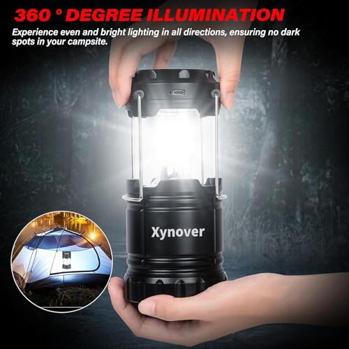 Xynover 4-Pack 3-in-1 Solar Rechargeable Camping Lanterns with Power Bank, Collapsible Waterproof LED Light