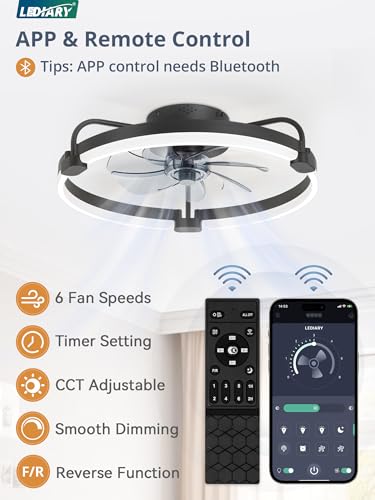 LEDIARY 20-Inch Black Ceiling Fan with Remote and Stepless Dimming