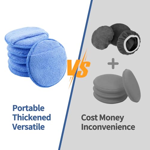 6 PCS Microfiber Wax Applicator Pad with Finger Pocket, 5 Inch Ultra-Soft Car Wax Applicator, Buffing and Detail Polishing Foam Pads for Car Truck Motorcycle Cleaning and Fine Polishing (Blue)