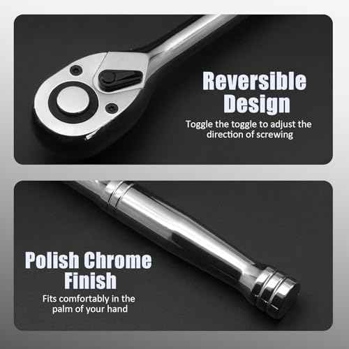 1/4 Inch Drive Ratchet Wrench, 72-Tooth Quick-Release Reversible Wrench, Chrome Vanadium Steel Wrench Tool, 5.8 Inch Length Full Polished Handle