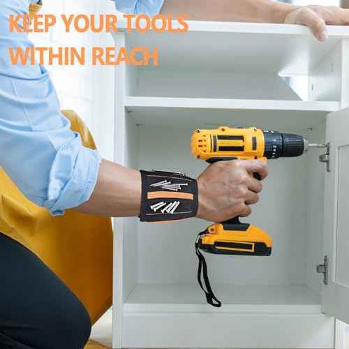 Magnetic Wristband for Tools, Screws, Nails and Drill Bits, Magnetic Wrist Band Made from 15 Strong Magnets, Wrist Magnetic Screw Holder, Tool Gifts for Men, Dad, Husband, Grandpa, Handyman