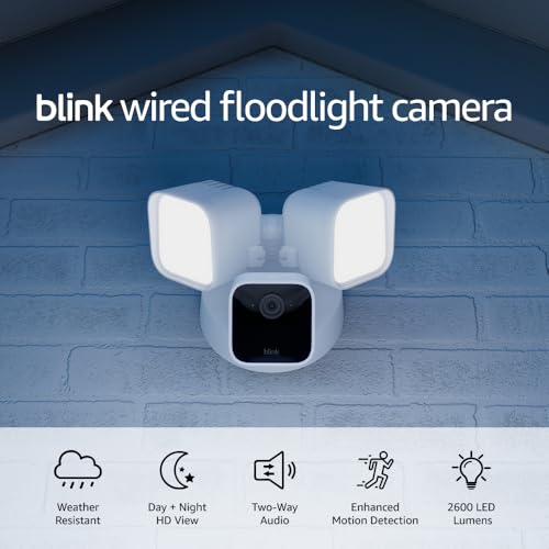 Blink Wired Floodlight Security Camera with 2600 Lumens, White - Floodlight Only