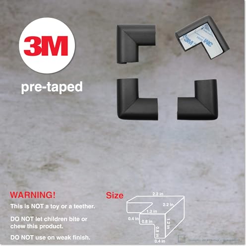 Roving Cove Baby Proof Corner Protector Black Large Pack of 4 - Pre-Taped, Impact Absorbing