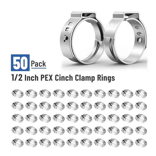 Bates- 1/2" PEX Cinch Clamp Rings, 50 Pack, Stainless Steel, PEX Pipe Clamps