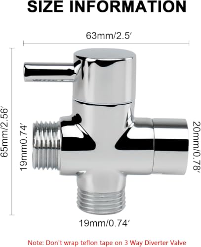 NearMoon Chrome Finish Solid Brass G1/2" Shower Arm Universal 3-Way Diverter Valve
