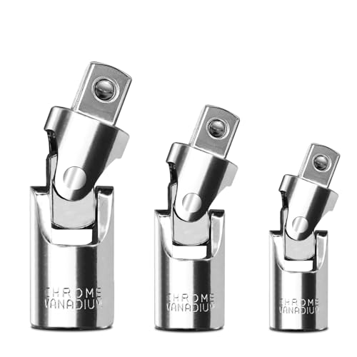 BOEN 3-Piece Universal Joint Socket Adapter Set, 1/2", 3/8", and 1/4" Drive, Ball Spring Design, Chrome Vanadium Steel Swivel Socket Adapter Set, Full Polished