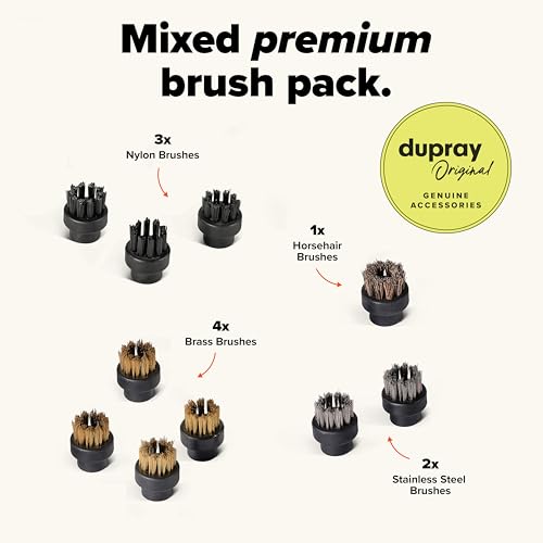 Dupray Assorted Brushes (10-Piece) – Brass, Nylon, Stainless & Horsehair for Dupray Steam Cleaner