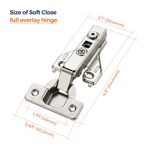 Ravinte Full Overlay Cabinet Door Hinges 105° - 2 Pack, Soft-Close, Adjustable