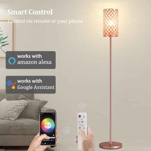 Crystal Floor Lamp with Remote Control, Smart Rose Gold Floor Lamps for Living Room with Bulb Included, Crystal Standing Lamp Rose Gold Home D?cor Floor Lamp for Bedroom