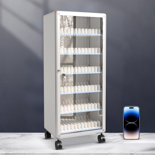 72 Slots Cell Phone Locker Cabinet with Wheels, Aluminum Alloy Storage Box for Classroom & Office