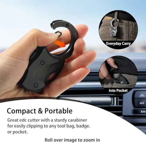 Small Pocket Knife, Gifts for Men Dad Brother, Self Defense Keychain for Men, 2 Pack Carabiner Small Pocket Knife with Stainless Steel Blade, Mini Folding Knife, Black