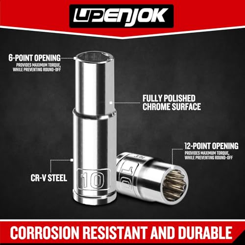 6PCS 3/8" Drive 10mm Socket Set, Deep & Shallow, Mirror Finish, Cr-V Steel