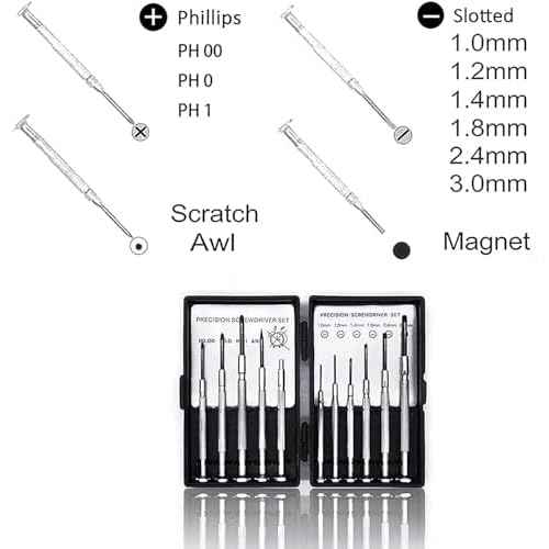 11Pcs Small Screwdriver Set, Mini Screwdriver Set, Eyeglass Repair Screwdriver with 11 Different Size Flathead and Philips Screwdrivers, Ideal for Watch, Jewelers