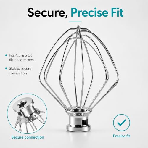 Wire Whip Attachment for 4.5-5 Qt Stand Mixer, 6-Wire Stainless Steel - KitchenAid Compatible
