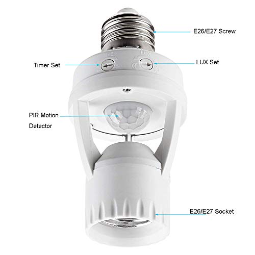 Motion Sensor Light Socket Adapter for E26 Bulbs - Auto On/Off Night Light Control