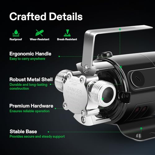 VIVOSUN 9x8 Inch 1/10HP Water Transfer Pump 330 GPH Portable Utility Pump with Hose
