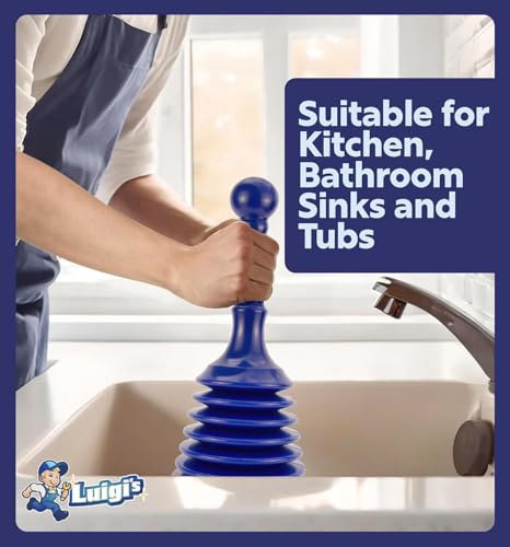 Luigi's Blue Small Sink & Bathtub Plunger - Powerful Drain Clog Remover
