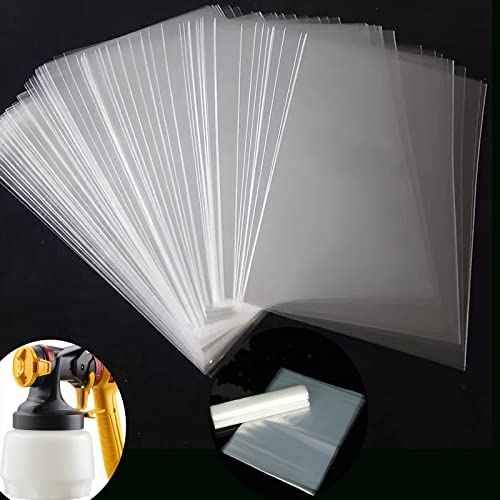 50pcs Paint Spray Gun Bag, Disposable Spray Gun Liner Transparent Sprayer Cup Canister Liners for HVLP Wagner Sprayer Accessories/Parts Paint Bucket Liner for Most Spray Guns(9.8 x 11.8 in)
