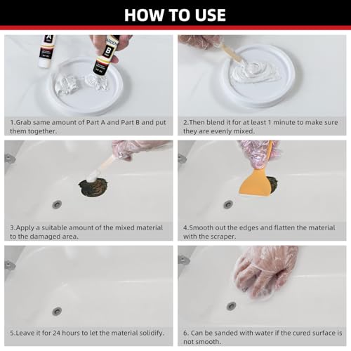 Porcelain and Fiberglass Tub Repair Kit | White, Fast-Cure, Long-Lasting