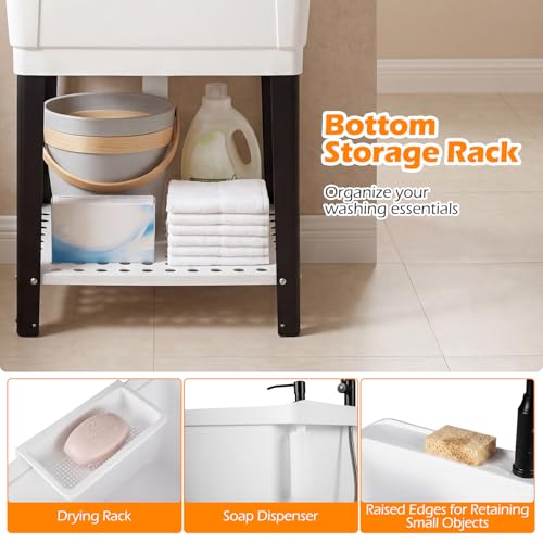 Giantex 23.2 Gal Freestanding Utility Sink with Faucet, Drain Kit & Storage Shelf