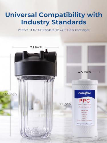 Purcooflow 10" x 4.5" Clear Water Filter Housing - Heavy-Duty, Leak-Proof