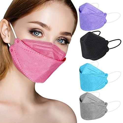 KN95 Face Mask Individual Packed, Disposable Colored for Women Men, 4-Ply Filtered Form Fitting Folded Protective for Easy Breath Talk, Adjustable Nose Wire Snug Fit Non-Fog - 20 Packs