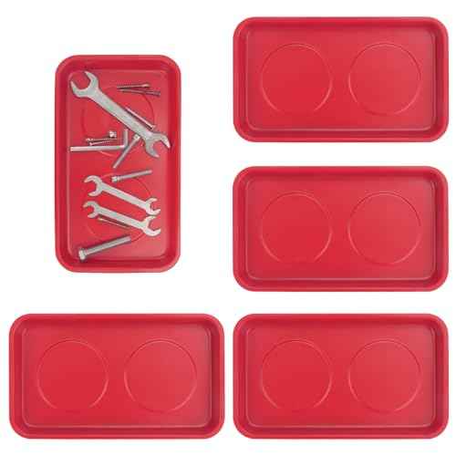 5 PCS Magnetic Trays, 9.4X5.5x1.4Inch, Magnet Tool Tray, Magnetic Parts Tray, Red, by GENHAKON