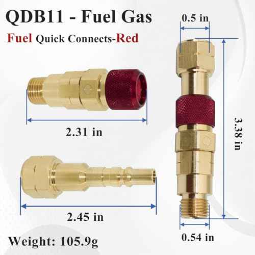 QDB10 Quick Disconnect Kits for Torches with Check Valves, Torch-to-Hose Set, Fuel-Red, Oxy-Green, Brass