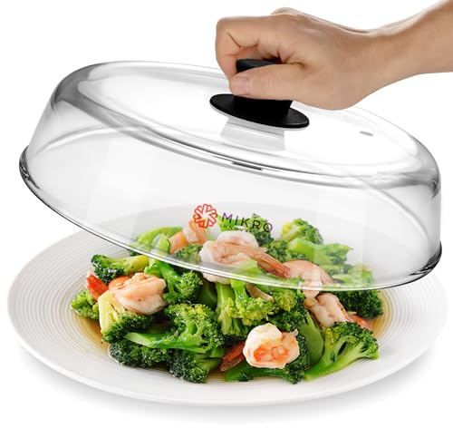 Mikro Innovations 10.5-Inch Borosilicate Glass Microwave Splatter Cover with Vent Hole – Black 1 Pack, Easy-Grip Silicone Handle, BPA-Free, Dishwasher Safe