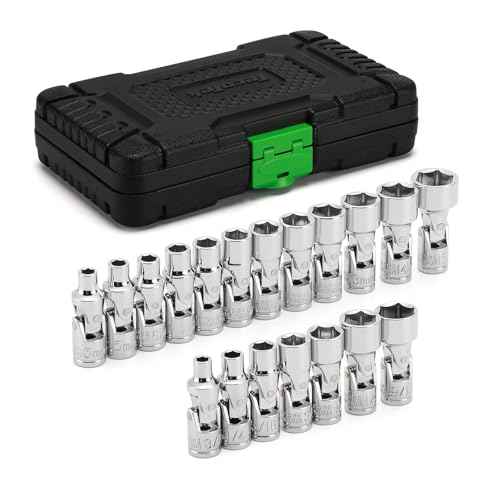 19-Piece 1/4-Inch Drive Universal Joint Socket Set, Swivel Socket Set, 6-Point, SAE (3/16" to 9/16") and Metric (5mm to 15mm), CR-V, Universal Flex Socket for Easier Access to Tight Spaces