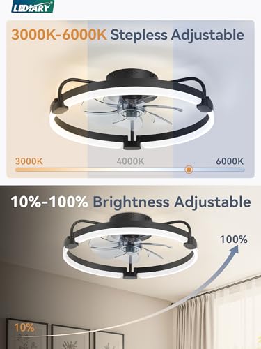 LEDIARY 20-Inch Black Ceiling Fan with Remote and Stepless Dimming
