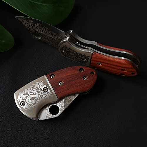 STARDW Small Folding Pocket Knife for Men Women,Damascus Pattern Folding Utility Knife,Box Cutter,Cool EDC Knife for Outdoor,Camping,Hiking,Gifts for Dad Husband Men (D)