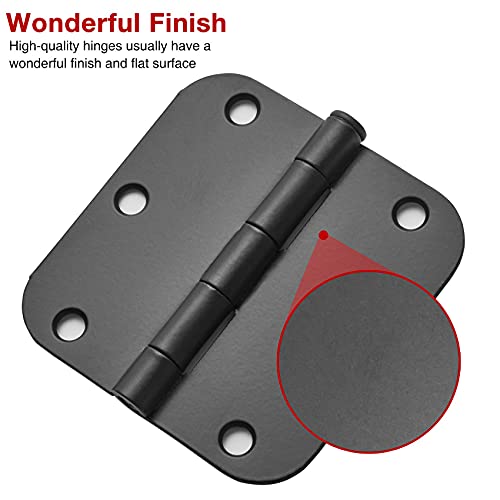 TDCHINGES Matte Black Rounded Door Hinges 3.5 Inch 30 Pack with Screws