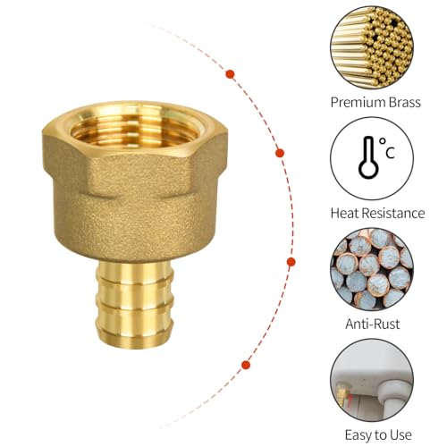5 Pack PEX 1/2" x 1/2" NPT Female Fittings for Plumbing - Brass, Lead-Free, Corrosion Resistant