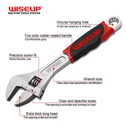 WISEUP Adjustable Wrench 8 Inch Professional Cr-V Forged With Anti-Slip Grip Wrenches Set Small Crescent Style Hand tools