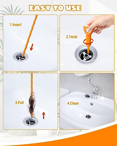 VILINLEE 25 Inch Drain Snake Clog Remover Tool 6-Pack for Kitchen & Bathroom