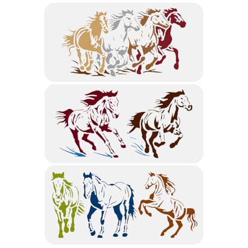 FINGERINSPIRE 3pcs Horse Border Stencil, 11.8x5.9in Running, Walking, Jumping Horse Drawing Templates for Wall, Tile, Floor, Wood
