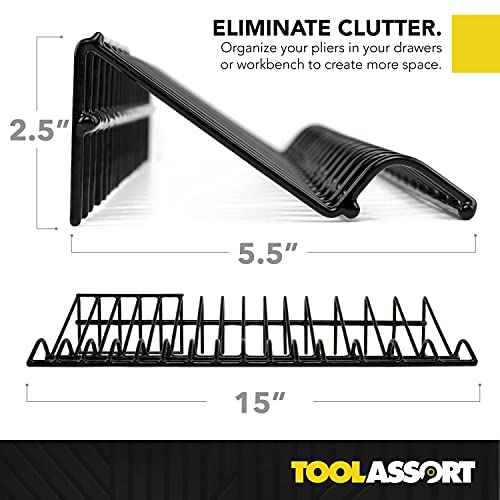 Plier Organizer Rack for Tool Box Storage, Holds Regular and Wide Handle Pliers, Fits Toolbox or Chest Drawers, Durable and Space-Saving Design (2 Pack)