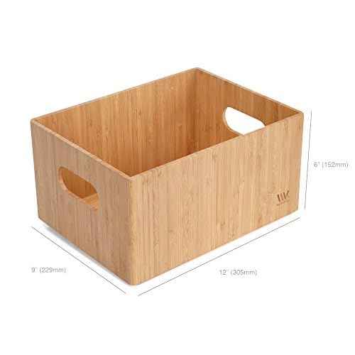 MobileVision Bamboo Storage Box, 12¡±x 9¡±x 6¡±, Durable Bin w/ Handles, Stackable - For Toys Bedding Clothes Baby Essentials Arts & Crafts Closet & Office Shelf With (White Clip Included)