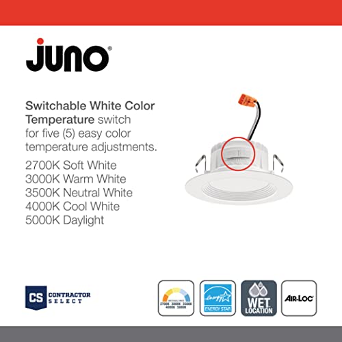 Juno 4-Inch RetroBasics LED Recessed Downlight Kit, Switchable White Baffle Trim, Non-Adjustable
