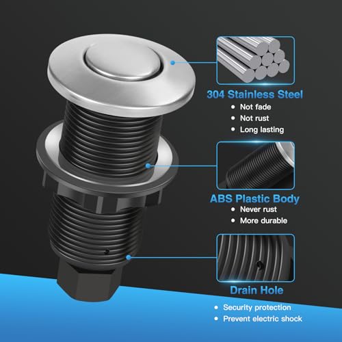 AINIAILU Brushed Stainless Steel 3.6-Inch Garbage Disposal Air Switch Kit Sink Top Button UL Listed