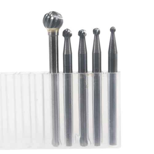 Luo ke 5 Pcs Carbide Ball Burs, 1/8'' Shank Assorted Sizes Tungsten Carbide Ball Shape Cutting Burr for Rotary Tools (1.5/2.0/2.5/3.0/6)