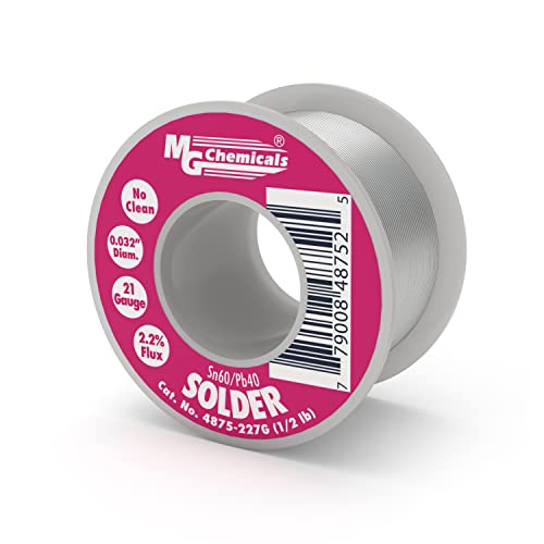 MG Chemicals - 4875-227G 60/40 No Clean Leaded Solder, 0.032" Diameter, 1/2 lbs Spool