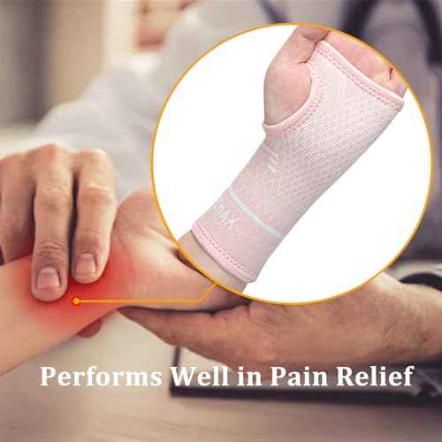 INDEEMAX Copper Wrist Compression Sleeve 1 Pair, Comfortable Hand Brace Support for Arthritis, Tendonitis, Sprains, Workout, Carpal Tunnel - Left & Right - Women and Men (Pink, S)