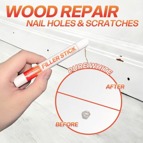 SMAPHY White Wood Filler Sticks 3 Pack - Nail Holes & Baseboards Repair - No Sanding Needed