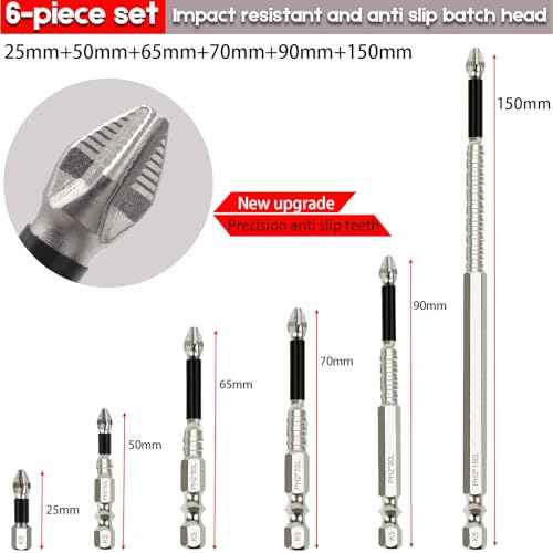 High Magnetic Drill Bit Set: K5 Impact Resistant Anti-Slip Bits, Non-Slip Alloy Steel for Impact Drivers, DIY/Pro Use 6pcs (25-150mm)?